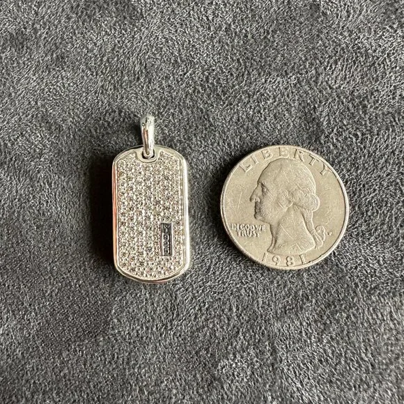 David Yurman Chevron Dog Tag Pendant w/ Pavé White Diamonds - 27mm - RARE